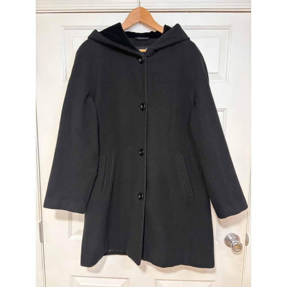 Lambs Wool Velvet Hood Coat Women 12 M  L Forecaster Boston Black Classic Winter